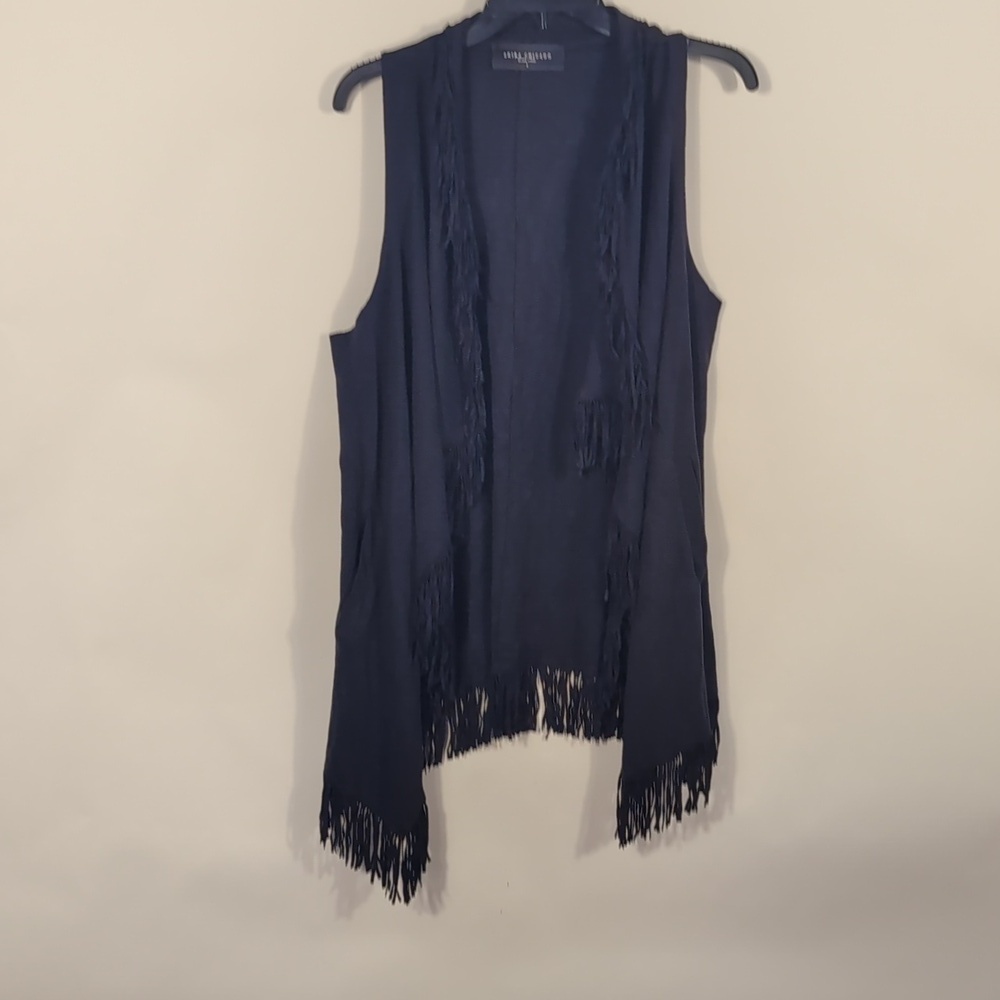 Boho Akira Chicago Black Suede Label Jacket Fringed Vest Size Small